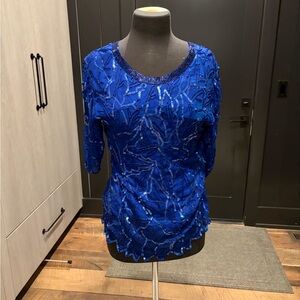 Vintage Carolyn Barton Pure Silk Beaded Top | Cobalt Blue ✨